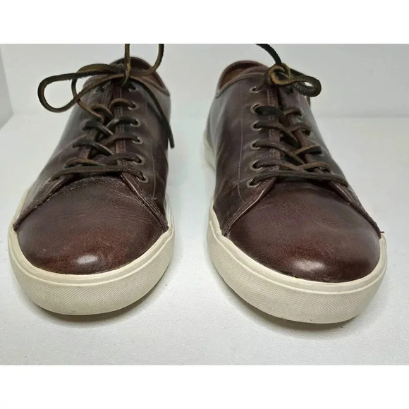 Frye Brett Brown Distressed Leather Lace Up Low Sneakers Men's Size 13 - Picture 3 of 13